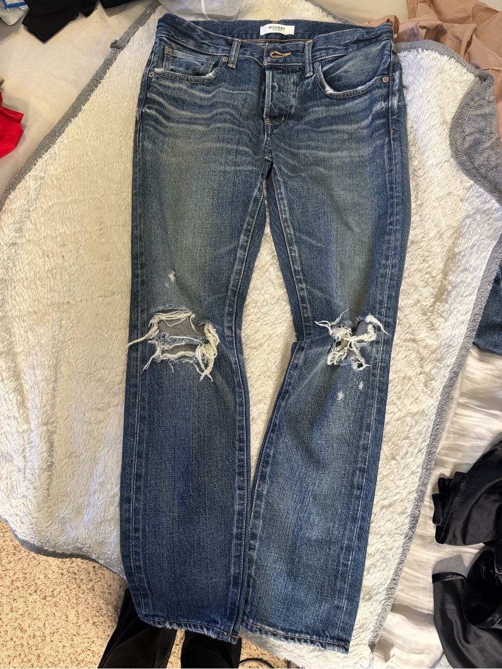 Moussy Distressed Blue Straight-Leg Jeans